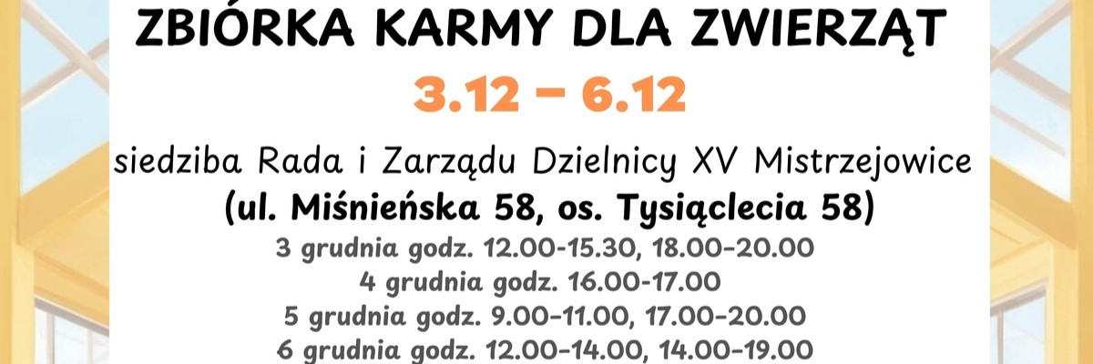 Zbiórka Karmy Dla Zwierząt 3.12-6.12.2024