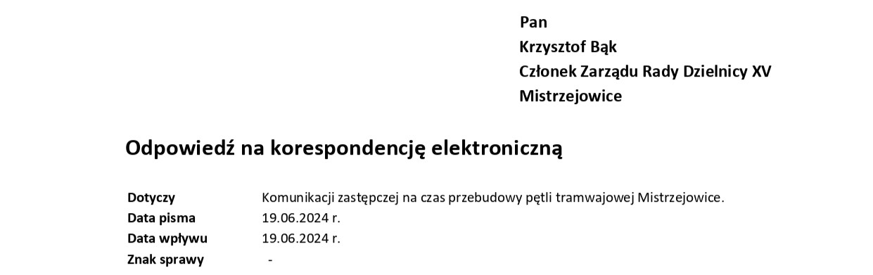 Odpowiedź Zarządu Transportu Publicznego w Krakowie 