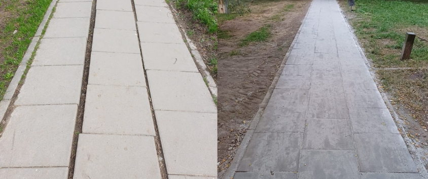 Nowy chodnik przy lasku - parku na os. Piastów. 