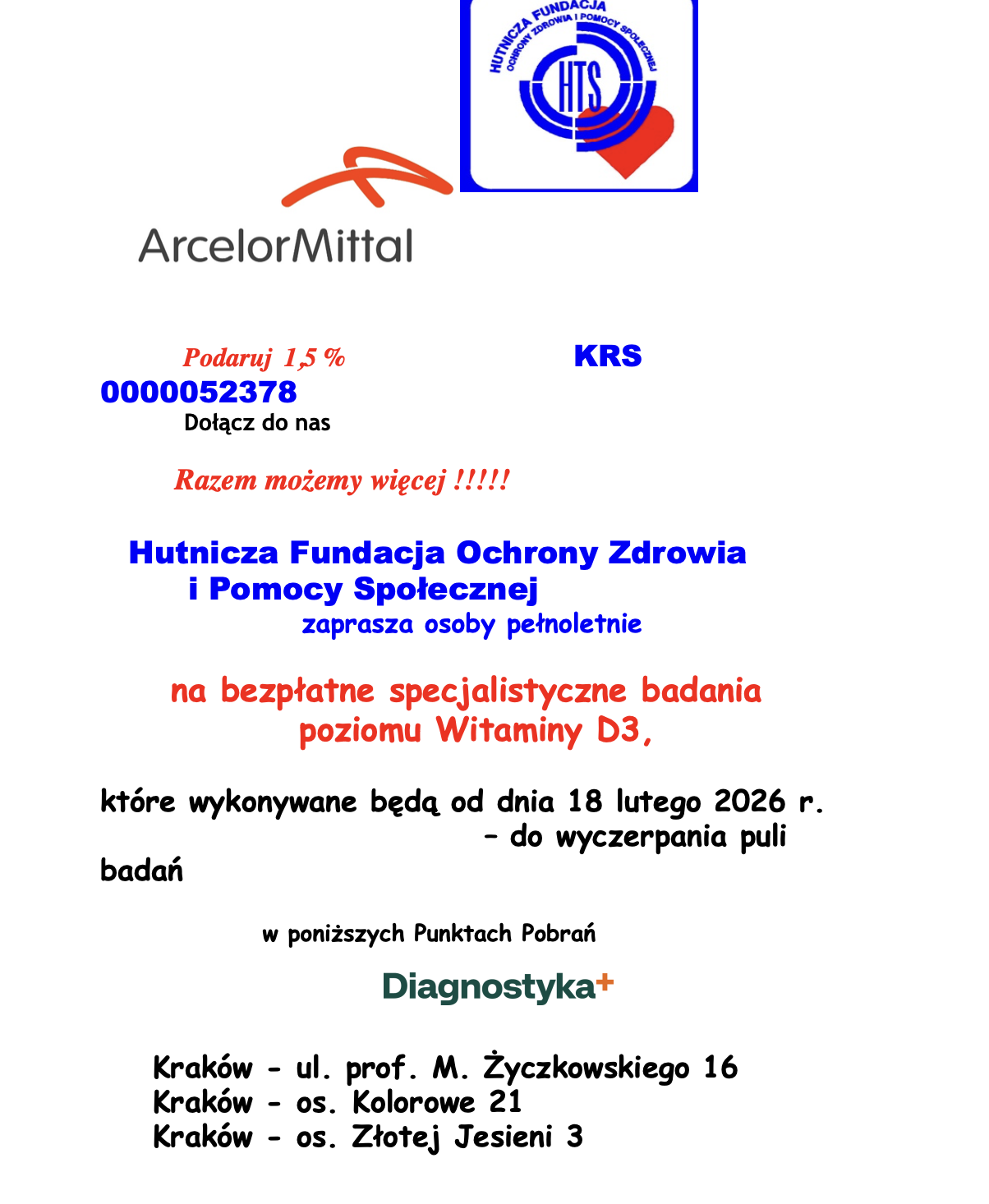 Bezpłatne badania poziomu witaminy D3 dla mieszkańców